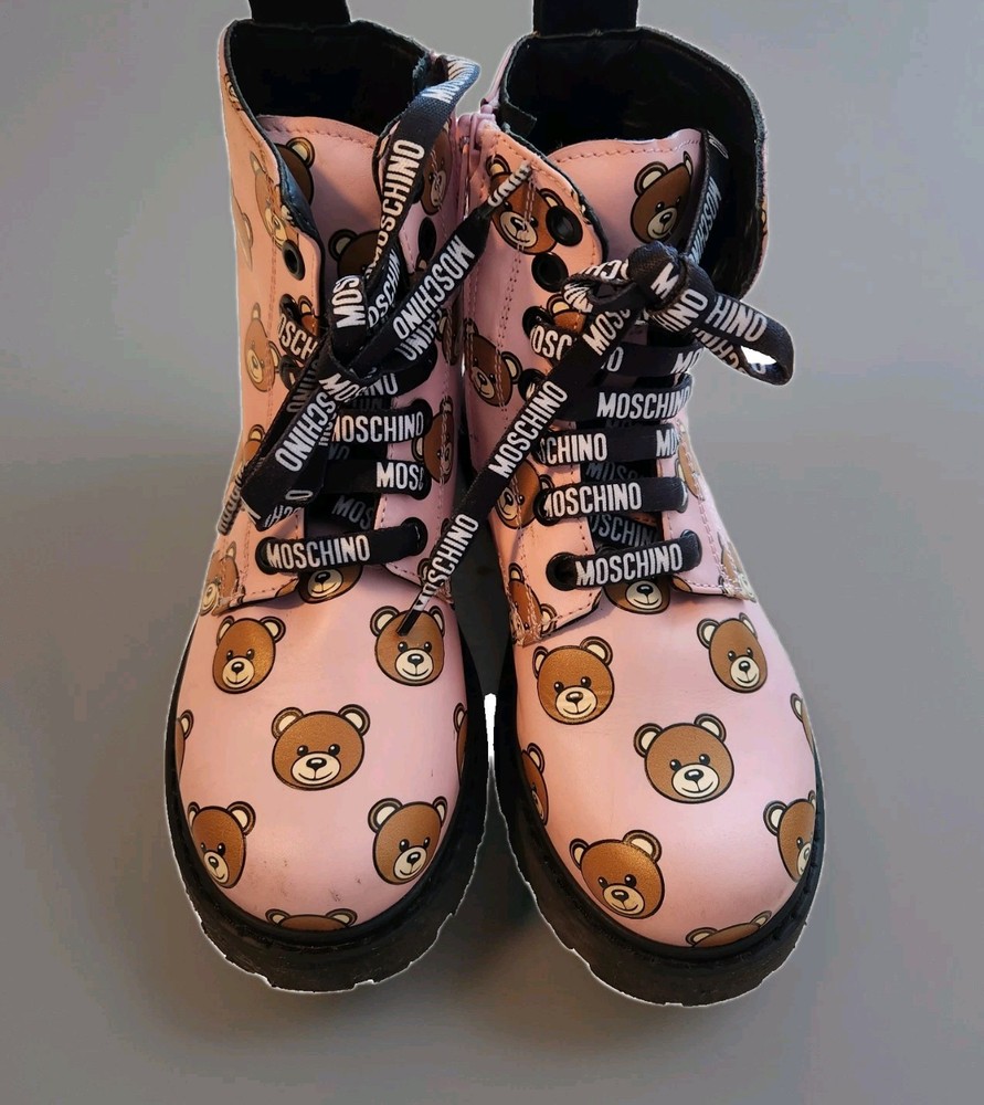 Moschino Kids Pink Teddy Bear Leather Boots – Size: 34EU/ 2Y US Kids