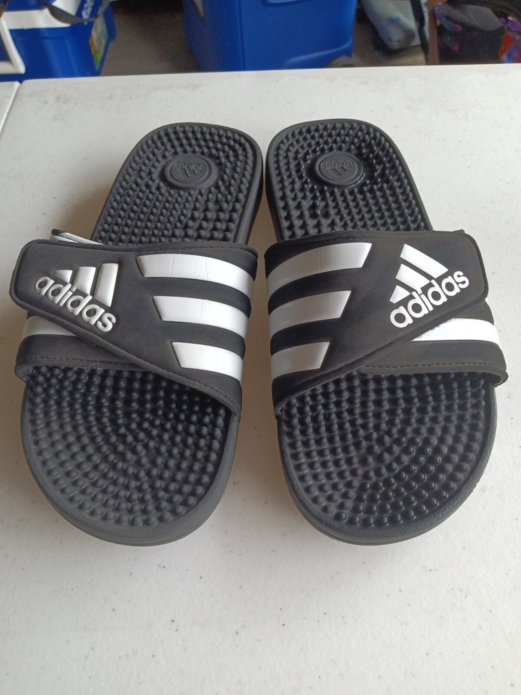 Kids Size 6 Adidas Black/White Slide Sandals Adjustable Hook & Loop Closure