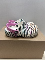 Little Kids Crocs Zebra Striped White / Pink Glitter Classic Clogs Size C 11