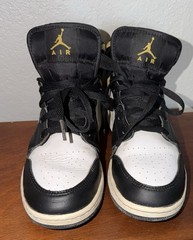 Air Jordan 1 Mid White Pollen Black GS Shoe Size 6Y Yellow 554725-177 Pre Owned