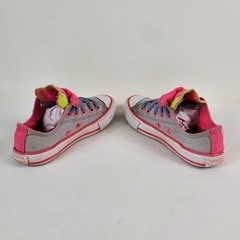 Converse All-Star Sneakers 640578F Double Tongue Grey Pink Neon Youth Kids Sz 12