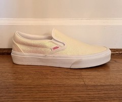 Sparkly Slip-On Vans Sneakers. White Teens Shoes, Size 6 youth