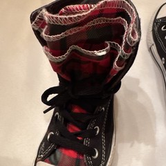 Converse Chuck Taylor All Star Plaid Tongue High Top Black Red Kids 13.5 Junior