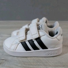 Adidas Kids 5K White Black Hook Loop Sneakers Casual School Shoes Classic