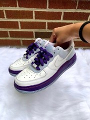 Nike Air Force 1 Low Custom Big Kids Size 4Y Dark Purple Gray White Sneaker Shoe