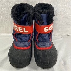 Sorel Kids Snow Commander Boots Navy Red Black Faux Fur Winter Snow Size 8