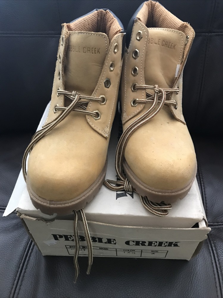 pebble creek construction Tan Leather boots Kids Size 3
