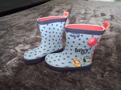 Bluey & Bingo Waterproof Rain Boots Star Print Light Blue/Red Kids Size:5/6