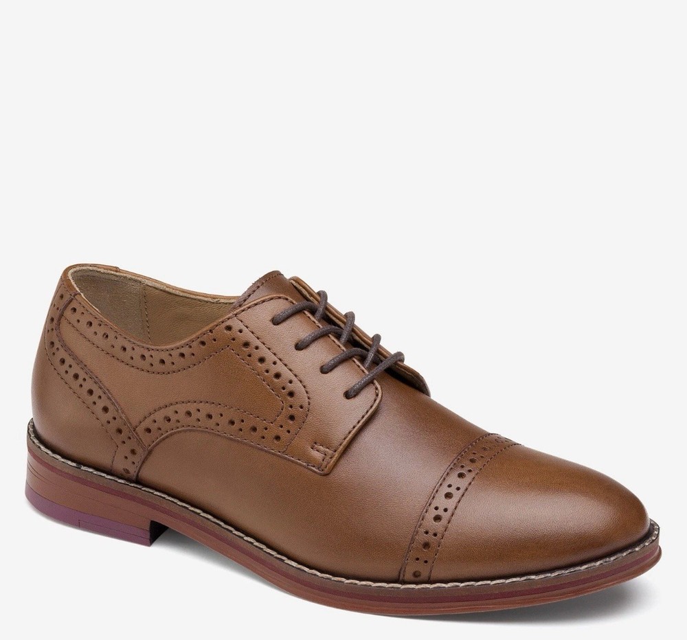 JOHNSTON & MURPHY Kids Conard Cap Toe Dress Shoes US 3M Brown Leather NWOB