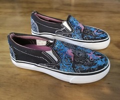 Route 66 Slip On Black, White, Blue, Purple Floral Skater Shoes youth size 12