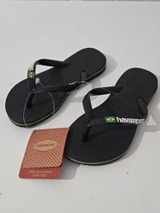 Havaianas Brazil Logo Black Flip Flops Slip On Sandals Kids Size 11/12C