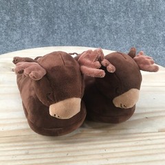 Moose Slippers Kids L9-10 Comfort Slip On Flats Faux Fur Lined Brown Fabric