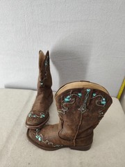 Roper Boot Little Kids 1 Brown Western Cowboy Turquoise Embroidery Pull On Shoes
