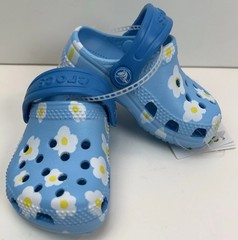 CROCS Kids Classic Littles Daisy Clogs Size C2/3 Blue Floral Slip On Sandals NEW
