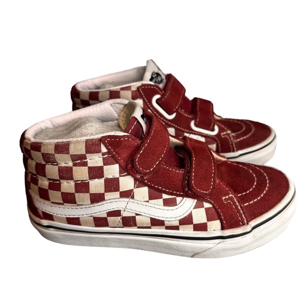 Vans Maroon White Checker High Top Skate Shoes Youth Size 1