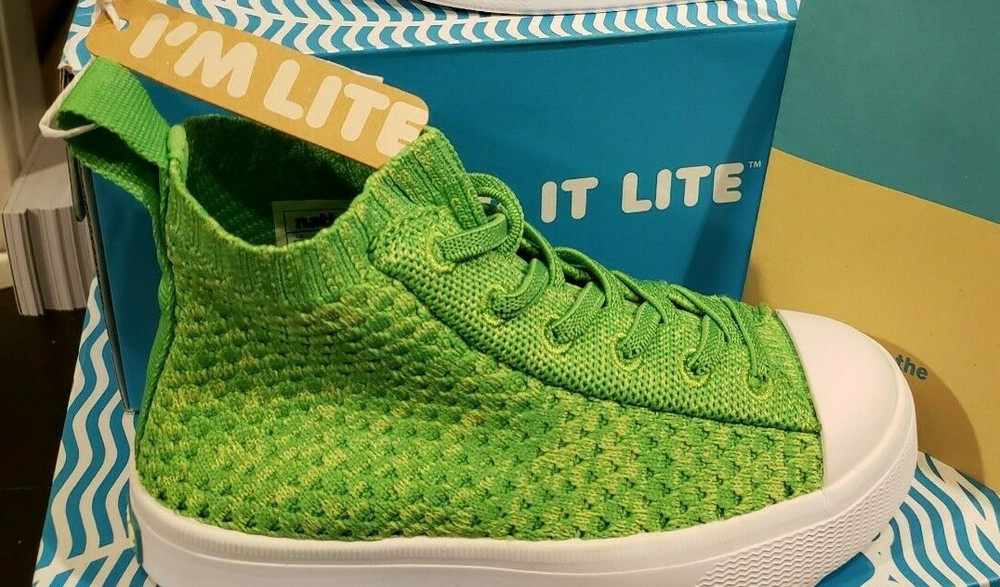 NATIVE Green JEFFERSON 2.0 HIGH LITEKNIT Kids Sneakers Lace Shoes 8T / 24 EUR