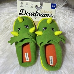 Dearfoams Memory Foam Dinosaur Kids Green Slippers Size 2/3 NEW!