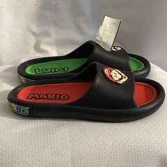 Nintendo Big Kids Slide Sandals – Black with Red and Green Mario Size 5 New