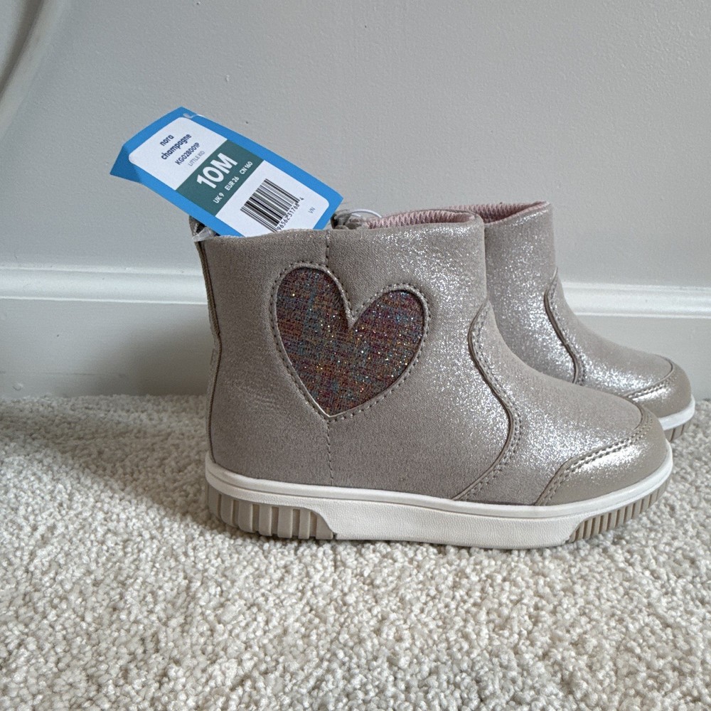 Stride Rite Nora Champagne Ankle Boots Kids US 10M EU 26 Zip Heart Accent