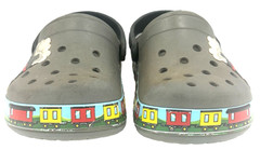 Crocs Kids Classic Clogs Train Print Gray Black C11 Steam Engine Slip On Shoes