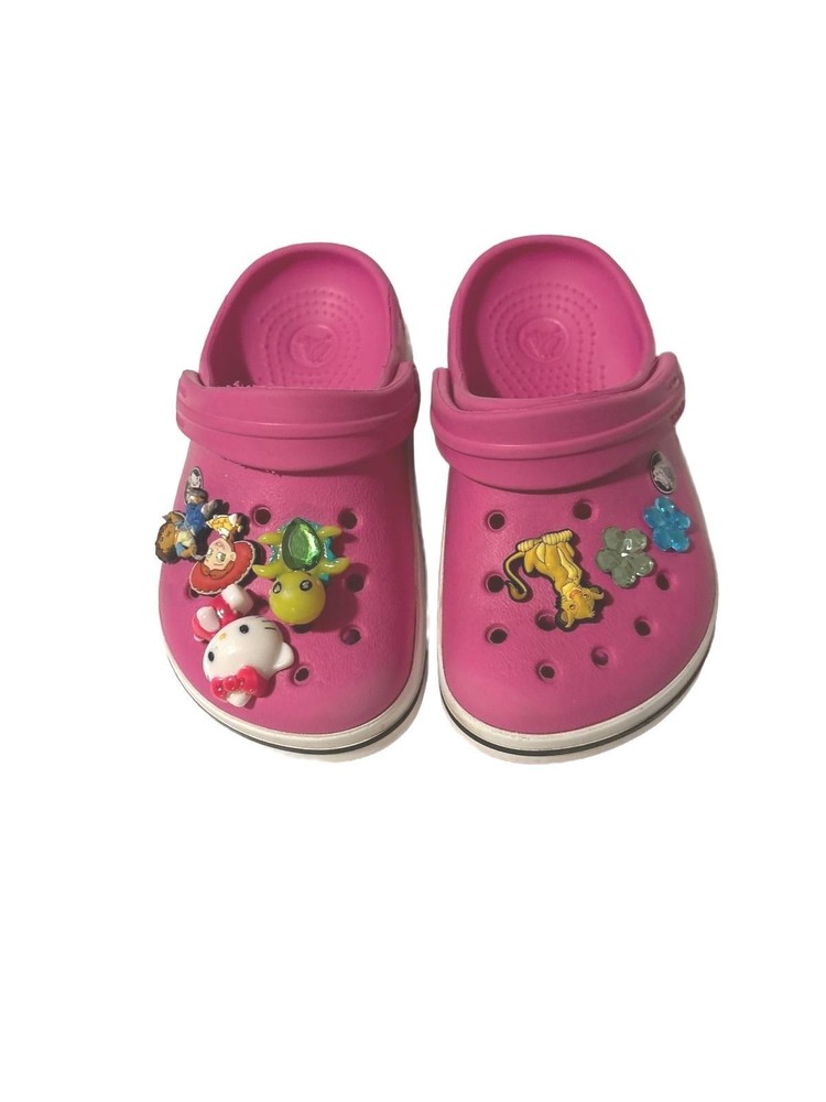 Crocs Kids Classic Clogs Size 6/7 Toddler Pink Slip On Shoes With Charms Jibbitz