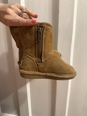 BEARPAW Emma Suede Wool Blend Lined Zip Ankle Bootie – Brown US 7Toddler