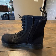 Dr Martens Black Canvas Camp Combat Boots Kids US 2 EU 33 Zip Lace