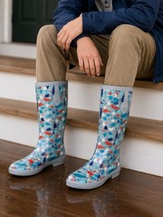 LL Bean Kids Wellie Rain boots Gray Fish Whale Print Waterproof Marine Size 6