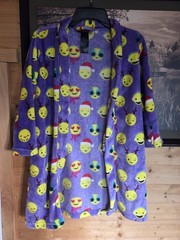 Joe Boxer Kids Hooded Emoji Graphic Fleece Tie Robe Purple Size M
