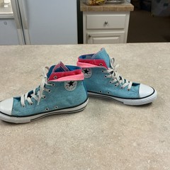 Converse Chuck All Star SZ 3 Junior Double Tongue High Top Sneakers Blue Wash