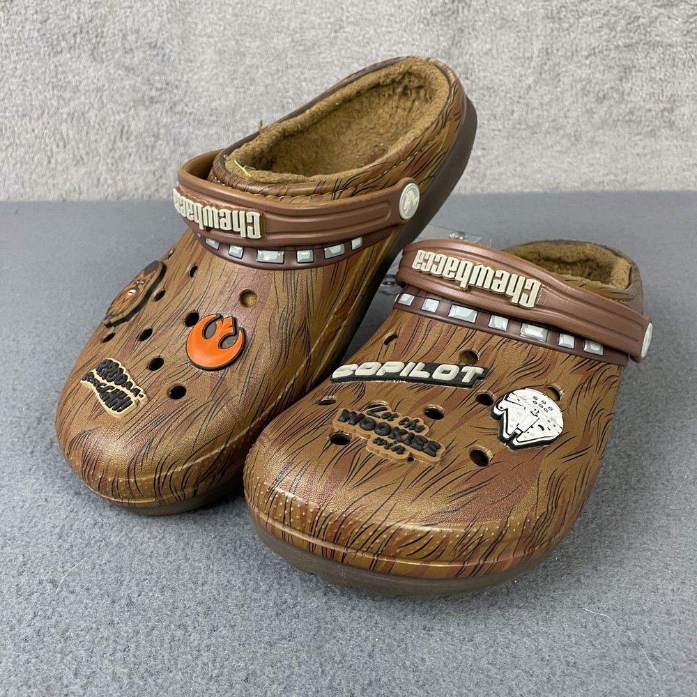 Crocs Chewbacca Star Wars Clogs Kids Size 9 Brown Fuzzy Lined Slip On Shoes