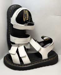 Dr. Martens Klaire J Kids Leather Hook & Loop Strappy Sandals White/Black 12