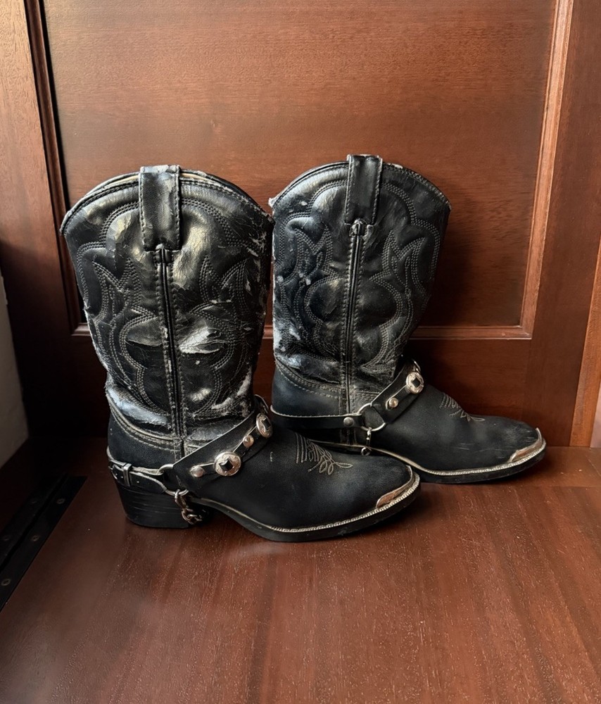 Vintage Durango Black Leather Biker Boots Youth Size 3.5 D