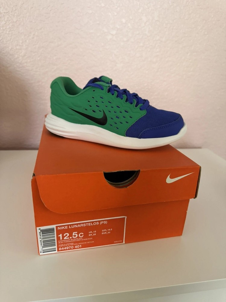 New Nike Lunarstelos [PS] Paramount Blue Green Kids Size 12.5 100% Original