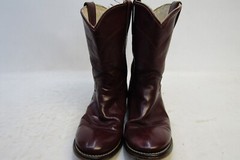 Justin Youth Size 2.5 D Burgundy Leather Cowboy Western Roper Boots