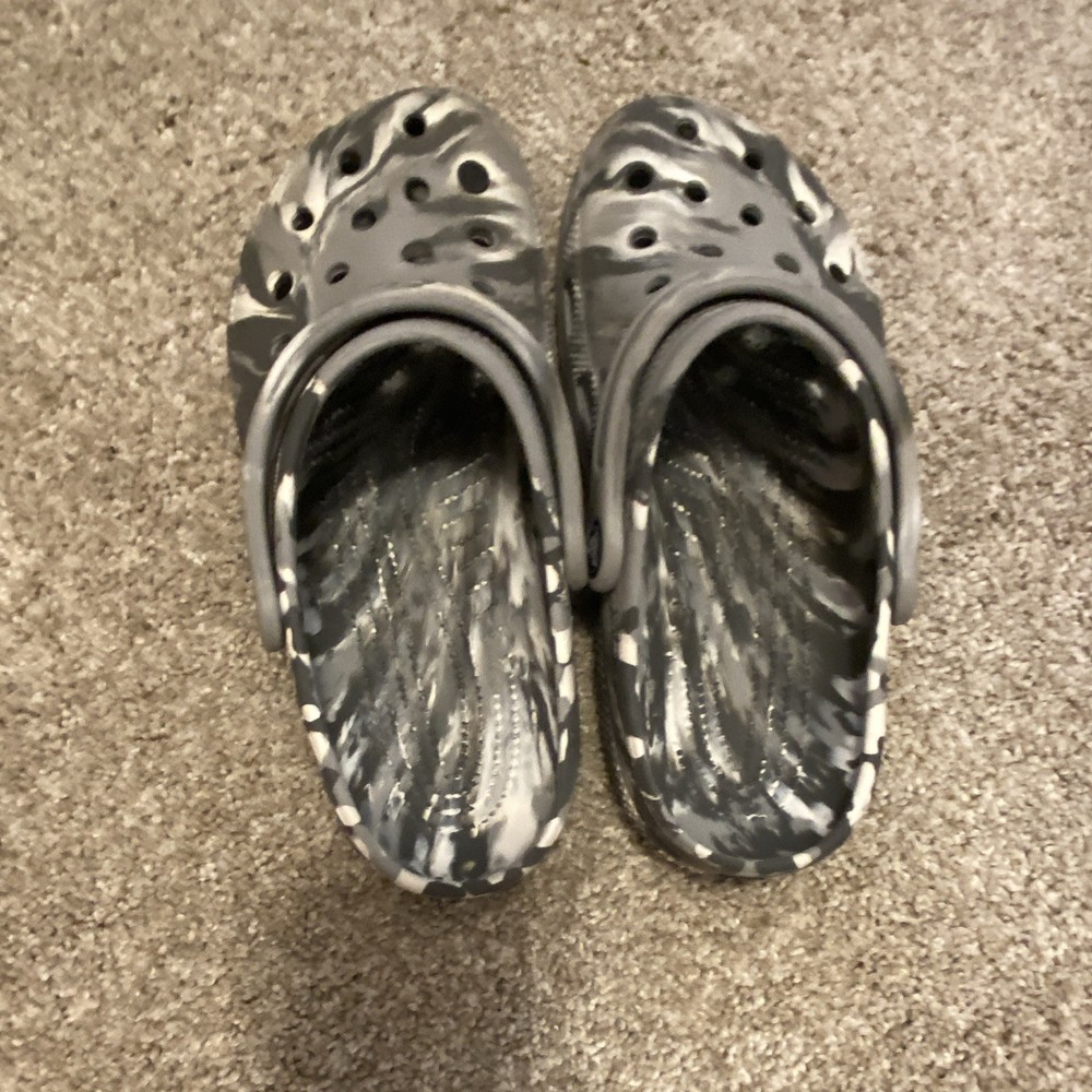 Crocs Classic Unisex Kids Marbled Clog Sandals Gray/Black Slip-On US 6