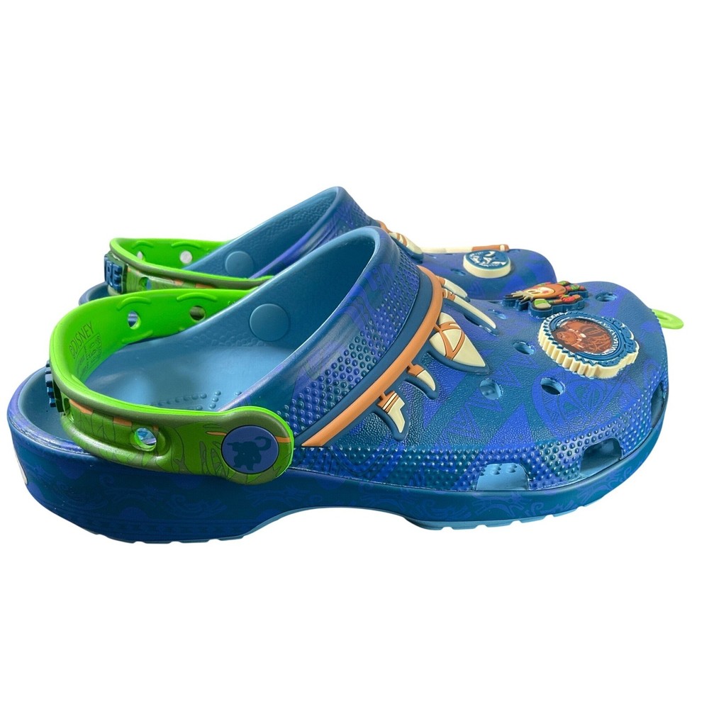 Disney Crocs Moana Maui Clogs Blue Green Kids Size J4 211198-90H New Slip On