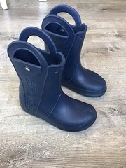 CROCS Handle It Rain Boots Child KIds Sz J3 Navy Blue Rubber Pull On Waterproof
