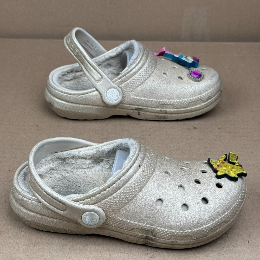 Kids Crocs Glitter Fur Lined Clogs Shoes J1 Pikachu Unicorn Charms Jibbitz