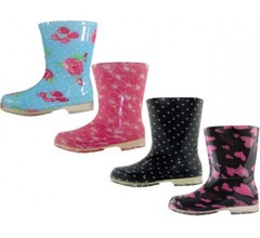 Children’s Rain Boot Waterproof Rubber Shoes Printed Roses Heart Sizes 11-3 New