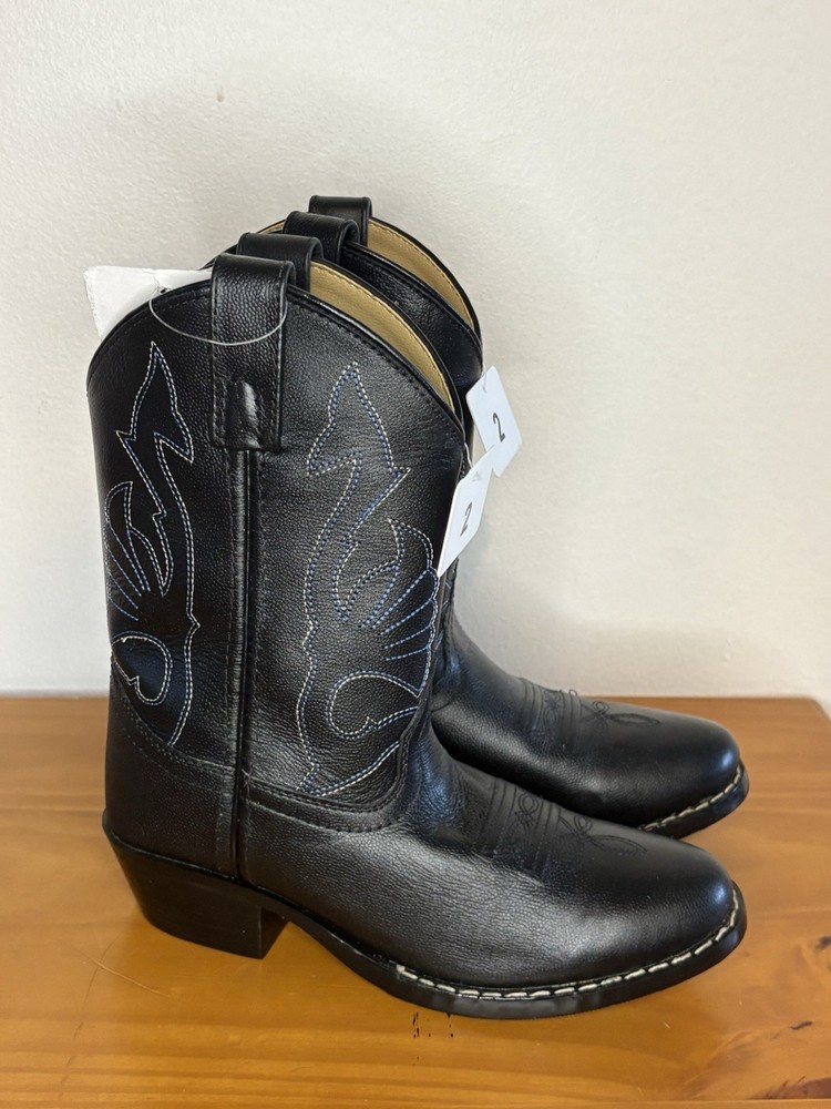 Masterson Boot Co. Kids Black Leather Western Mid-Calf Boots Size 2 M RB2001C