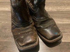 JUSTIN SQUARE TOE WESTERN WORK BOOTS 4619JR REAL TREE ( YOUTH 6D ) DISTRESSED