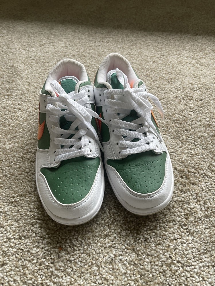 Nike Dunk Low GS 5Y White/Green/Orange Leather Low Top Sneakers DN2489-300