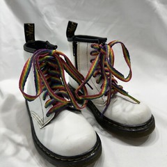 Dr Martens Toddler size 10 White Leather Lace Up Boots Rainbow Laces 1460T