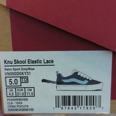 VANS Knu Skool Elastic Lace Kids Sneaker Grey/Blue US 5 UK 4.5 VN000D0KY31