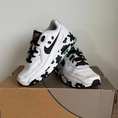 Nike Air Max 90 White/Black Floral Kids Sneakers FJ3166-100- SZ 1.5 Y
