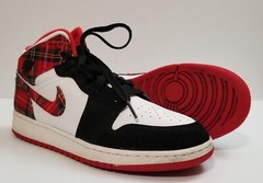 Nike Air Jordan 1 Mid GS Black Red White Plaid 554725-607 Youth Size 7Y Rare
