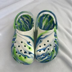Crocs Glow In The Dark Blue/ Green/ White Marble Slip On Clogs Size J4