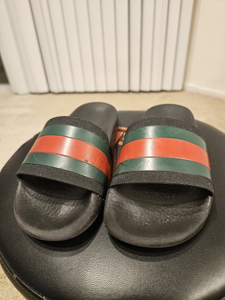 Gucci Kids Web Stripe Slide Sandals EU 31 Black Rubber Red Green Authentic