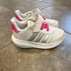 adidas Unisex Kids 7 White/Pink/Gray Mesh Hook & Loop Low Top Sneaker